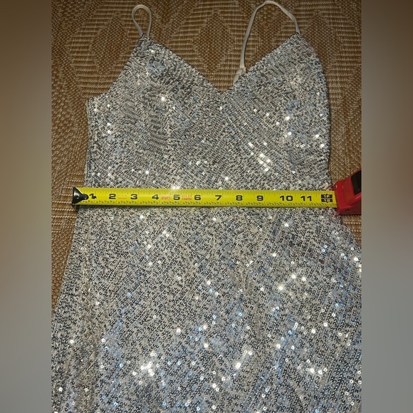 Crystal Sky Women's Silver Sequin Sparkle Spaghetti Strap V Neck Dress,Size M - Picture 5 of 12